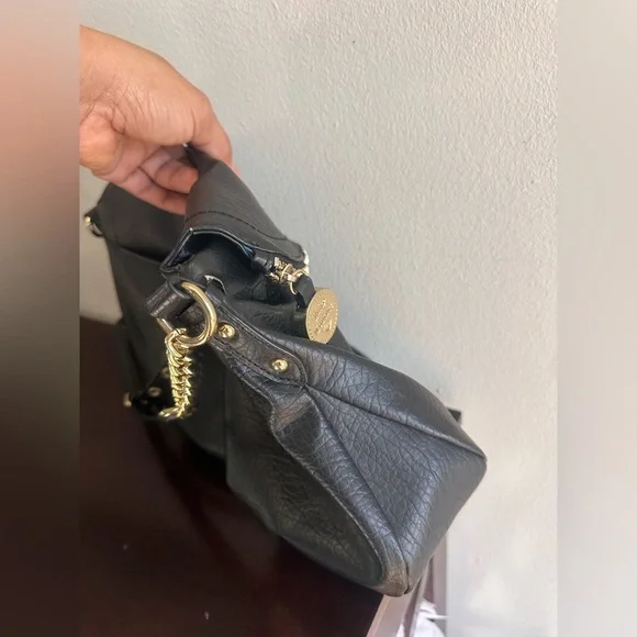 JUICY COUTURE BLACK FAUX LEATHER PURSE HAND/SHOULDER CROSSBODY BAG W/GOLD TRIM - Picture 13 of 16